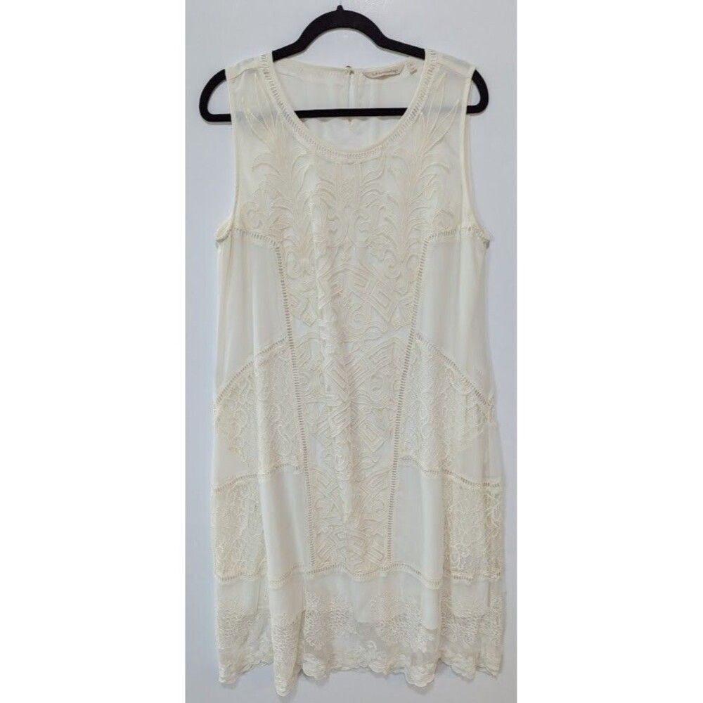 Soft Surroundings Large Suri Embroidered Lace Dress w/ Slip Ivory Feminine